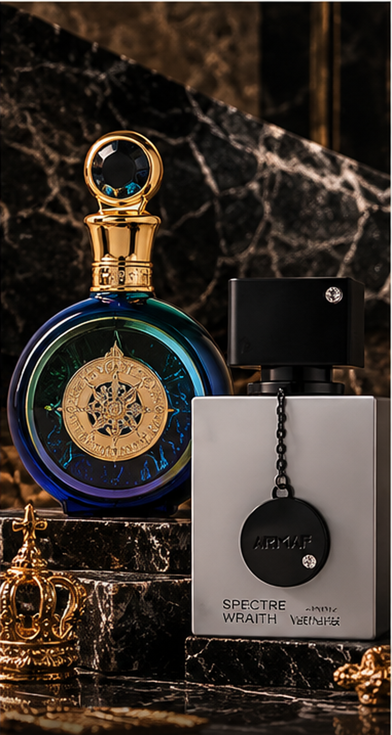 Frasco de perfumaria de nicho sobre fundo escuro